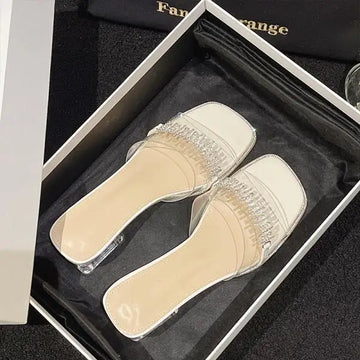 Xajzpa Shoes Womens Slippers Outdoor Pantofle Slides Jelly Flip Flops Square heel Heeled Mules Fashion 2025 Glitter Block High Transpar